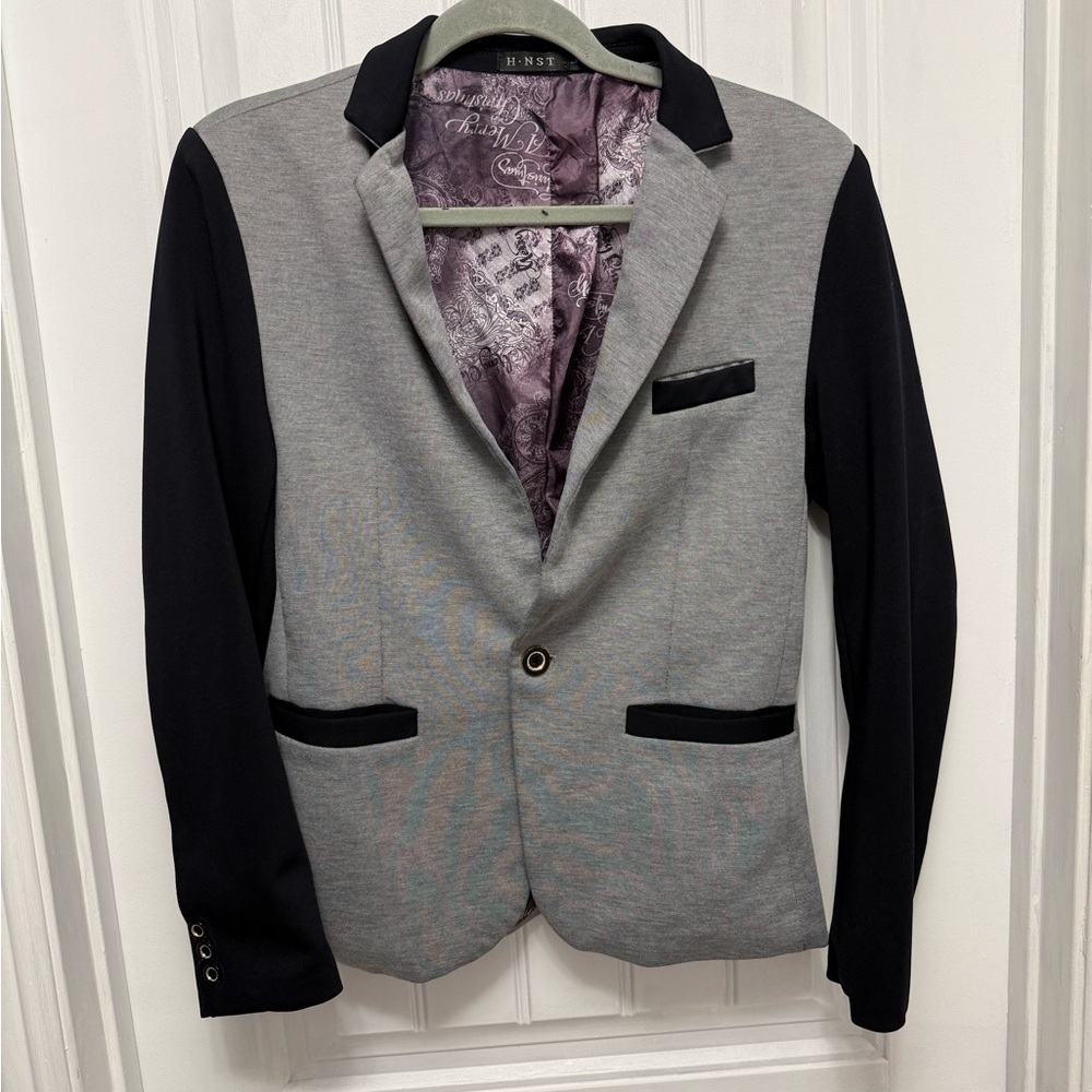 HNST Men's Two-Tone Blazer in Gray and Black Slim Fit Size Large (J-5)